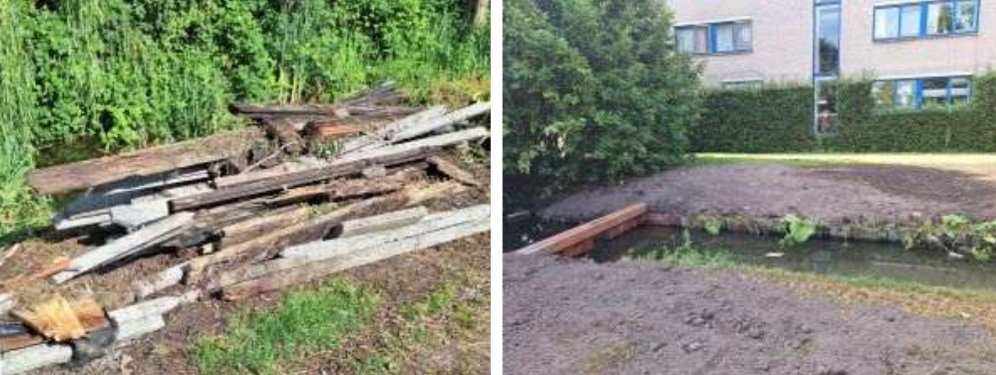 Oude beschoeiing met schadelijke stoffen vervangen langs Pastoor Velthuijsestraat in Berkel en Rodenrijs
